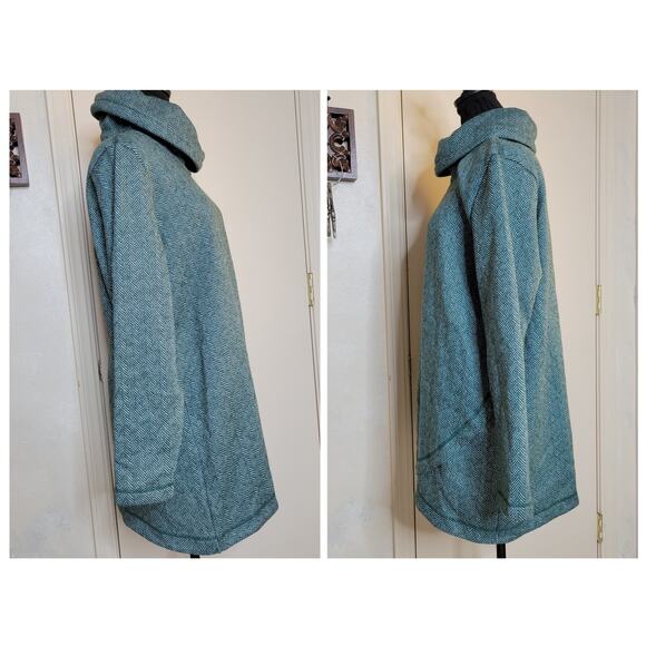 Lands End Cowl Funnel Neck Green Herringbone Fleece Pullover Tunic Sweater✨️L - Picture 3 of 13